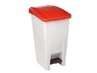 60L Mobile Pedal Waste Bin In White With Red Lid