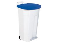 90L Mobile Pedal Waste Bin With White Body and Blue Lid