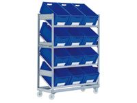 Bin trolley c/w 12 blue containers 600Lx400Wx288H