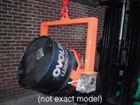 Forklift Crane Slung Drum Tilter, looped chain mechanism