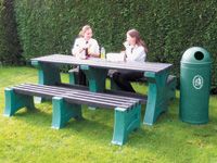 Outdoor table + 2x 3 person bench set