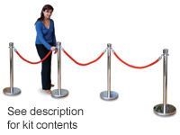 Rope barrier kit, 4 stainless steel posts + 3x 1m ropes