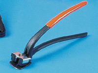 Safety cutting shears for use with steel strapping