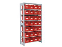 Shelving extension bay with 7 shelves c/w 21 bins