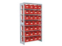 Shelving extension bay with 7 shelves c/w 21 bins