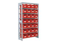 Shelving starter bay with 7 shelves c/w 21 bins