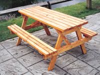 Six person wooden picnic bench