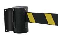 Wall retractable belt barrier, black/yellow belt 3.6m